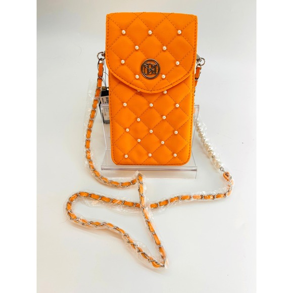 Studio Badgley Mischka Handbags - NWT Badgley Mischka Yellow Quilted‎ Vegan Leather Phone Crossbody Pearl Strap
